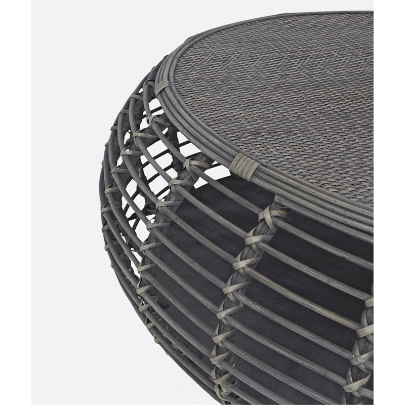 Pemberly Row Transitional Rattan Coffee Table in Gray/Espresso