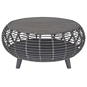 Pemberly Row Transitional Rattan Coffee Table in Gray/Espresso