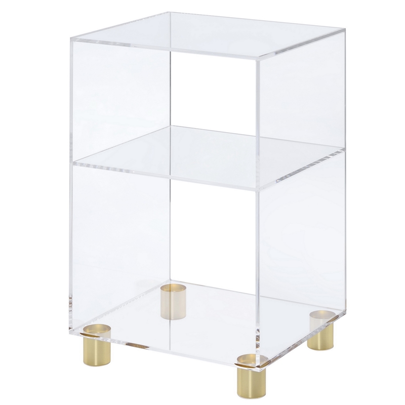Pemberly Row Lucite and Acrylic End Table w/ 4 Gold Legs in Clear