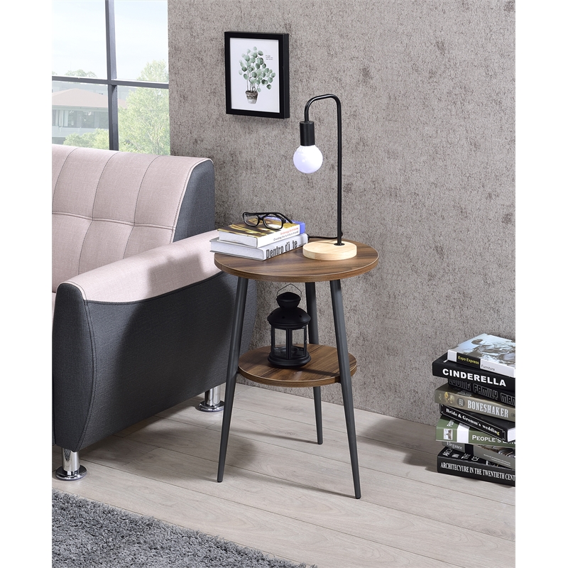 Pemberly Row Contemporary 2-Tier Round Wood End Table in Dark Wood/Black