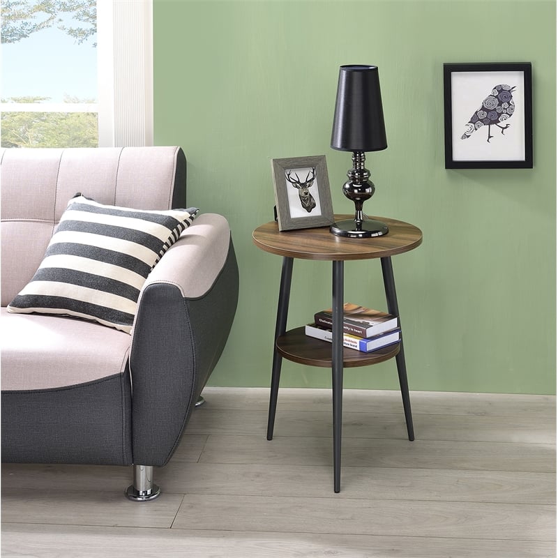 Pemberly Row Contemporary 2-Tier Round Wood End Table in Dark Wood/Black