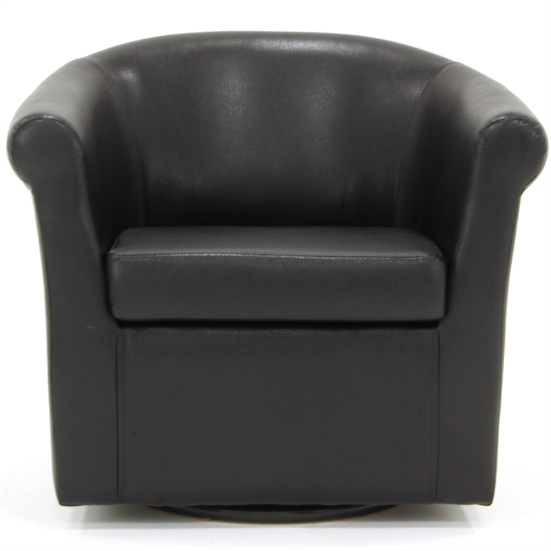 Pemberly Row Traditional Faux Leather Swivel Club Chair in Black