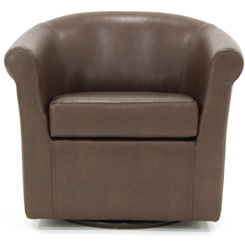 Pemberly Row Traditional Faux Leather Swivel Club Chair in Dark Brown