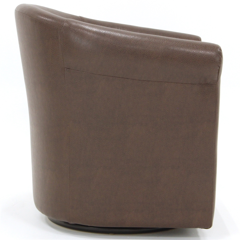 Pemberly Row Traditional Faux Leather Swivel Club Chair in Dark Brown