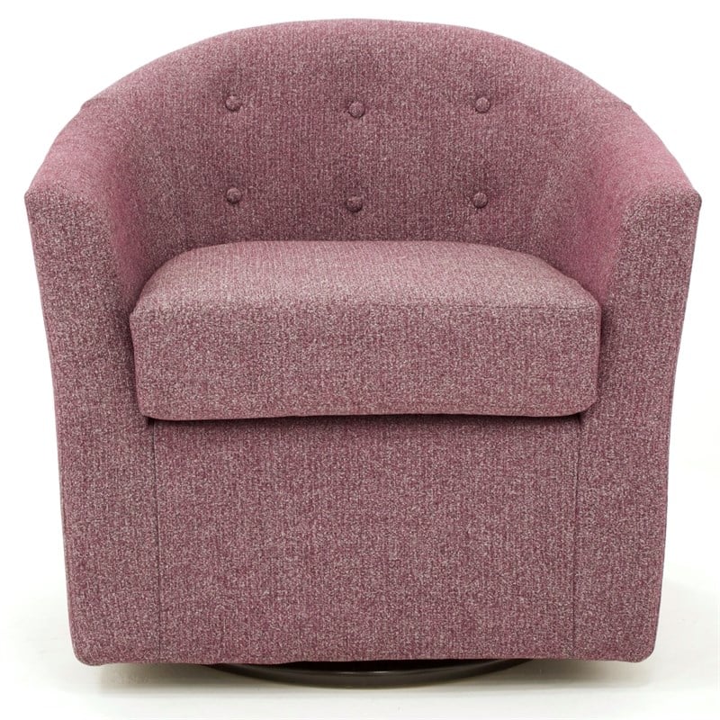 Pemberly Row Traditional Fabric Tufted Swivel Chair in Rose Pink