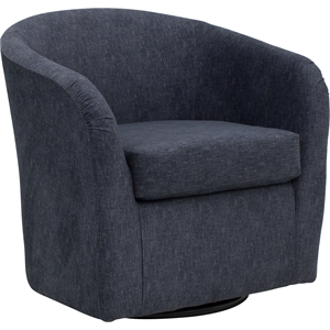 Pemberly Row Traditional Fabric Curved Arm Swivel Tub Chair in Dark Blue