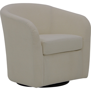 Pemberly Row Traditional Fabric Curved Arm Swivel Tub Chair in Cream