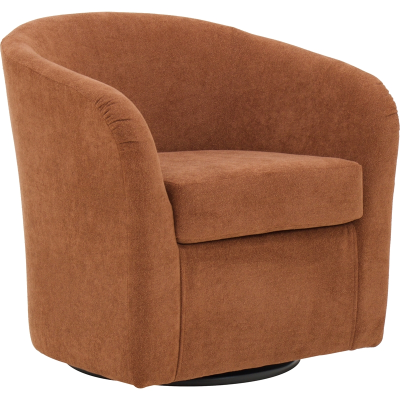 Pemberly Row Traditional Fabric Curved Arm Swivel Tub Chair in Burnt Orange
