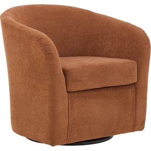 Pemberly Row Traditional Fabric Curved Arm Swivel Tub Chair in Burnt Orange