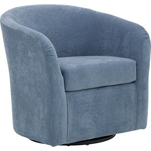 Pemberly Row Traditional Fabric Curved Arm Swivel Tub Chair in Light Blue