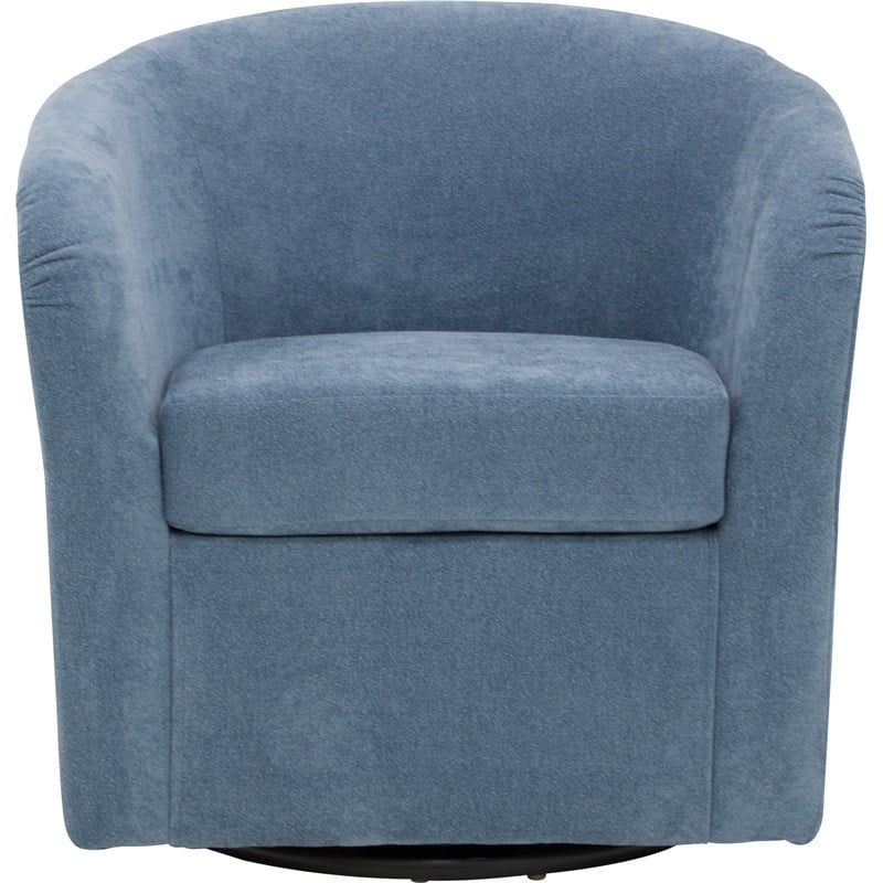 Pemberly Row Traditional Fabric Curved Arm Swivel Tub Chair in Light Blue
