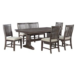 Pemberly Row Rustic Brown Wood 6pc Dining Set with Beige Chairs and Bench