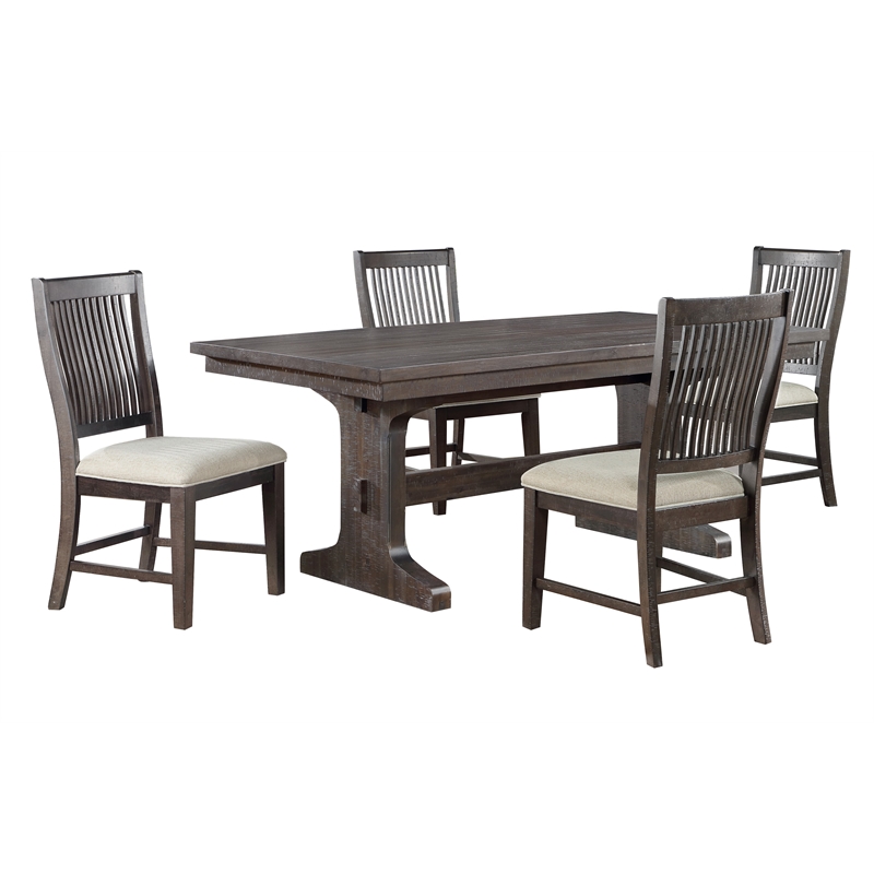 Pemberly Row Rustic Brown Wood 5pc Dining Set with Beige Chairs
