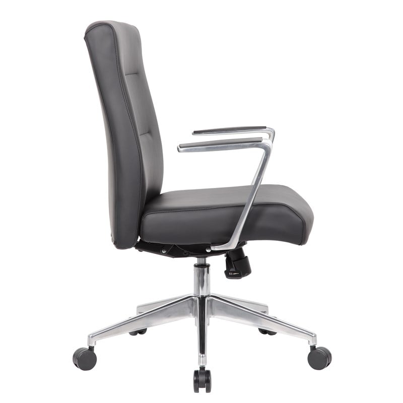 Pemberly Row Upholstered Vinyl Conference Chair with Aluminum Arm in Black