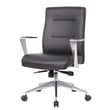 Pemberly Row Upholstered Vinyl Conference Chair with Aluminum Arm in Black