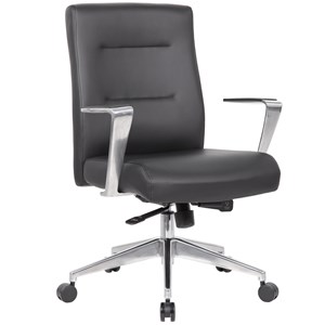 Pemberly Row Upholstered Vinyl Conference Chair with Aluminum Arm in Black