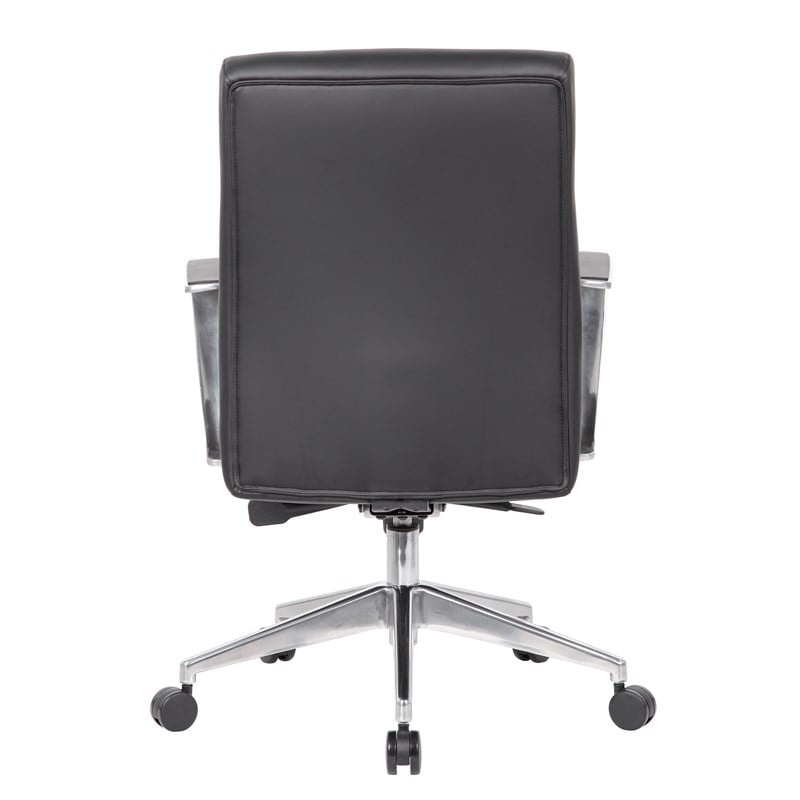 Pemberly Row Upholstered Vinyl Conference Chair with Aluminum Arm in Black