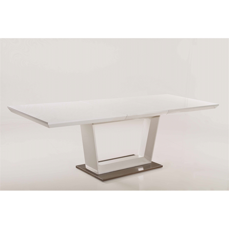 Pemberly Row Stainless Steel & Wood Extendable Lacquer Top Dining Table in White