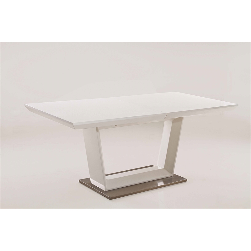 Pemberly Row Stainless Steel & Wood Extendable Lacquer Top Dining Table in White