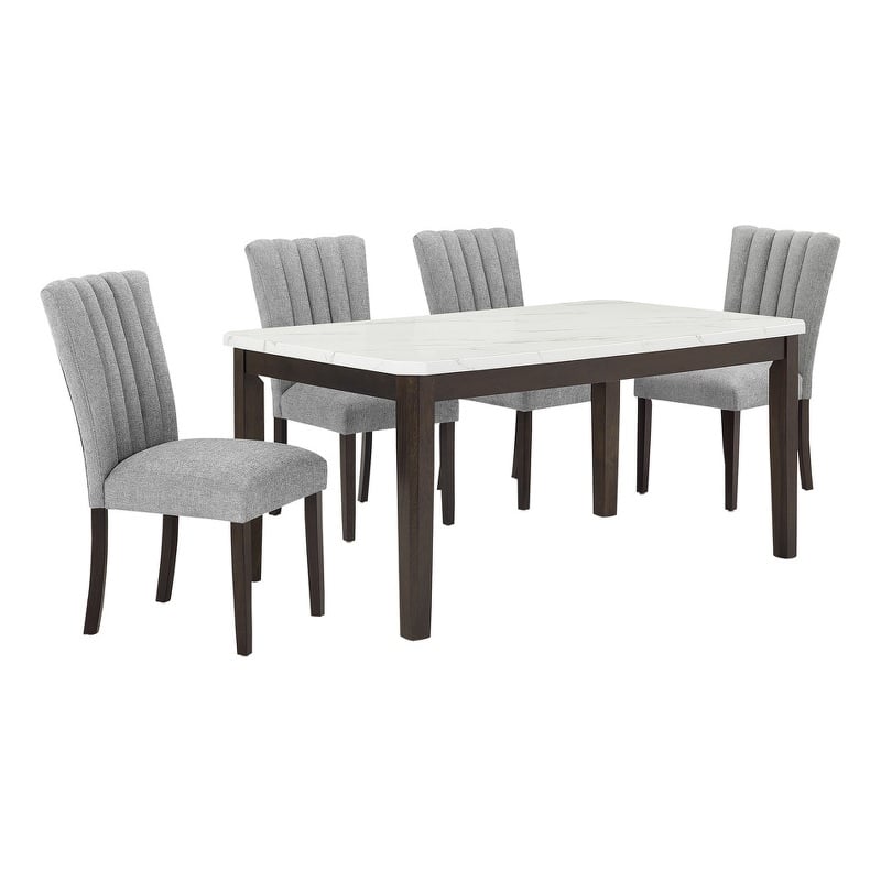 Pemberly Row 5-Piece Fabric & Faux Marble Dining Set in Gray/White