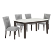 Pemberly Row 5-Piece Fabric & Faux Marble Dining Set in Gray/White