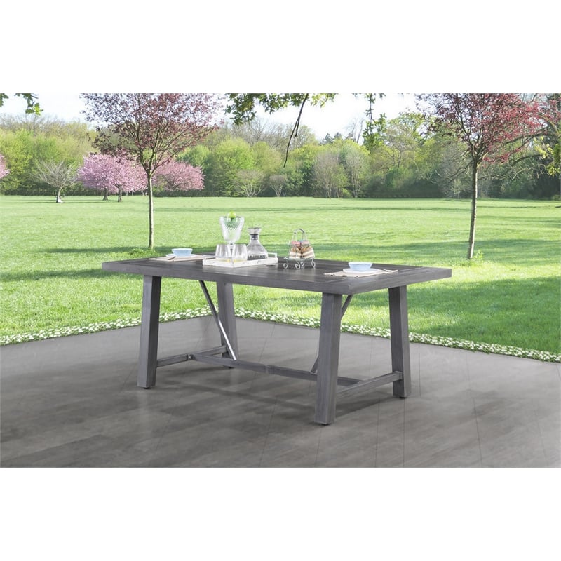 Pemberly Row Gray Outdoor Patio Dining Set in Aluminum and 2 Benches