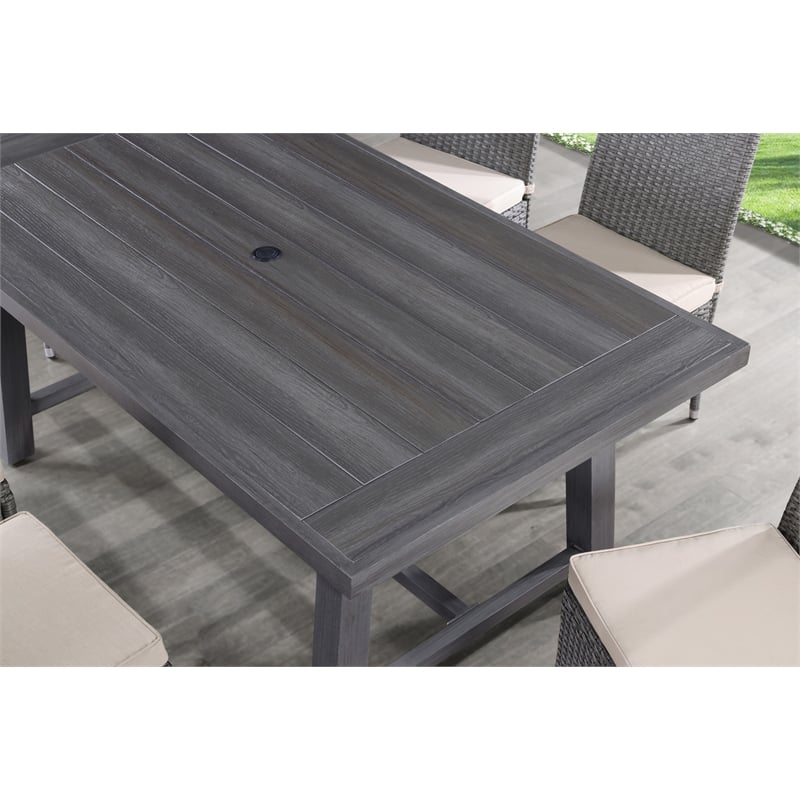 Pemberly Row Gray Outdoor Patio Dining Set in Aluminum and 2 Benches