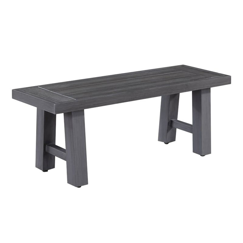 Pemberly Row Gray Outdoor Patio Dining Set in Aluminum and 2 Benches