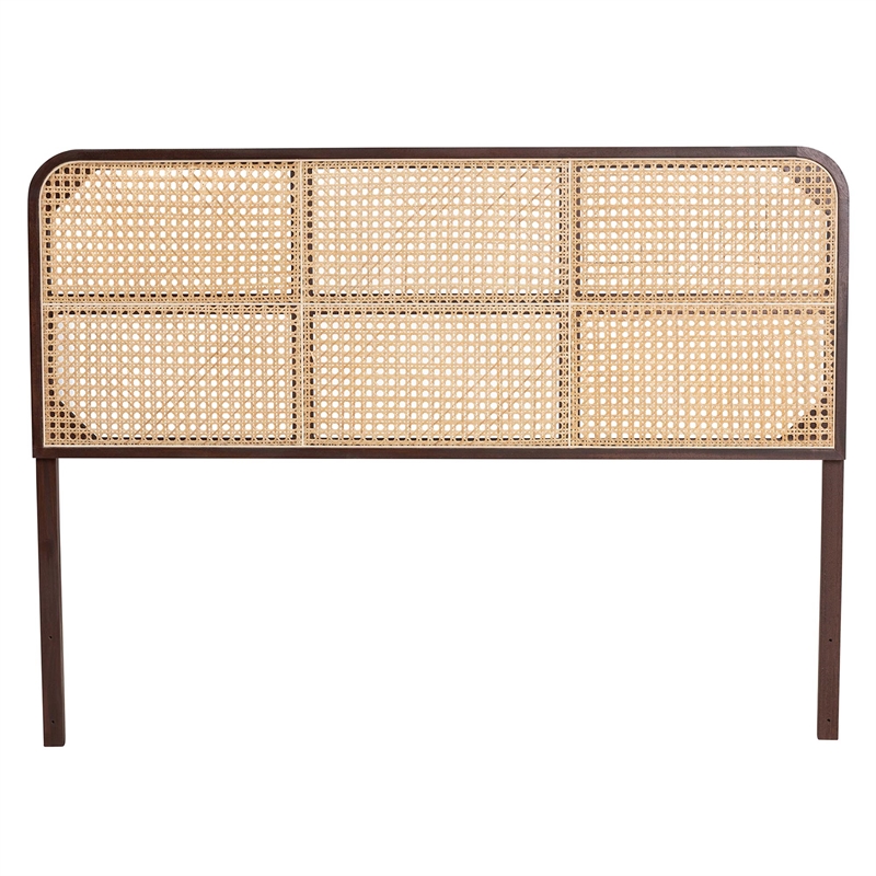 Pemberly Row Dark Brown Bayur Wood and Rattan Queen Size Headboard