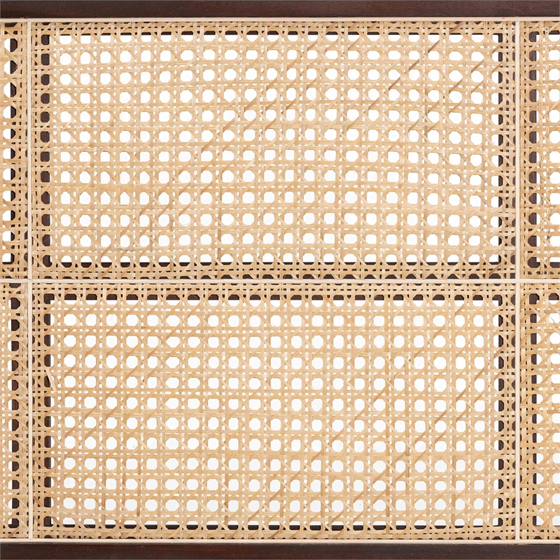 Pemberly Row Dark Brown Bayur Wood and Rattan Queen Size Headboard