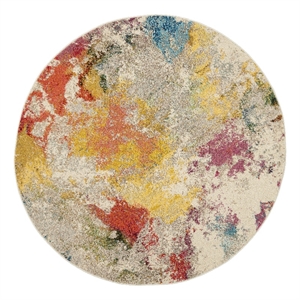 Pemberly Row 5'3&quot x Round Ivory/Multicolor Modern Fabric Indoor Rug