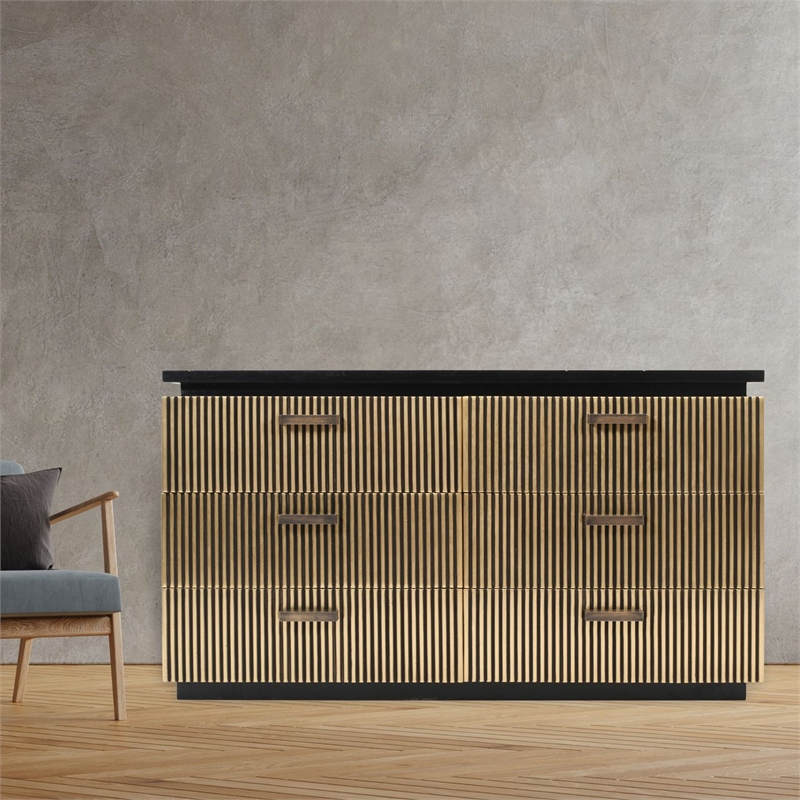 Pemberly Row Modern 6-Drawer Dresser Made With Wood and Finish of Metal Brass