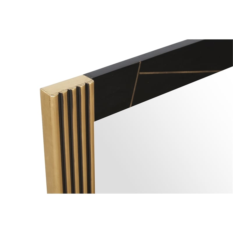 Pemberly Row Modern Square Mirror Frame With Wood and Finish of Metal Brass