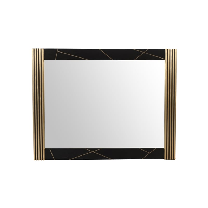 Pemberly Row Modern Square Mirror Frame With Wood and Finish of Metal Brass