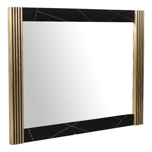 Pemberly Row Modern Square Mirror Frame With Wood and Finish of Metal Brass