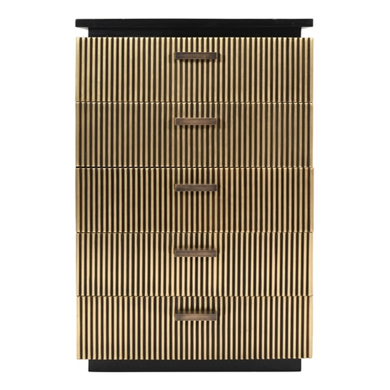 Pemberly Row Modern 5-Drawer Chest Made with Wood in Black/Gold
