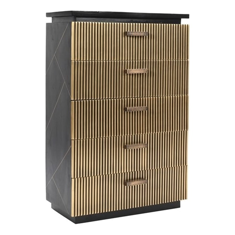 Pemberly Row Modern 5-Drawer Chest Made with Wood in Black/Gold