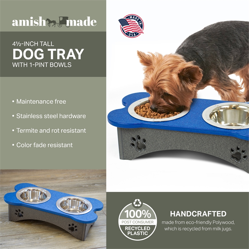Pemberly Row 4 1/2 Inch High Water and Food Bowls in Blue and Gray