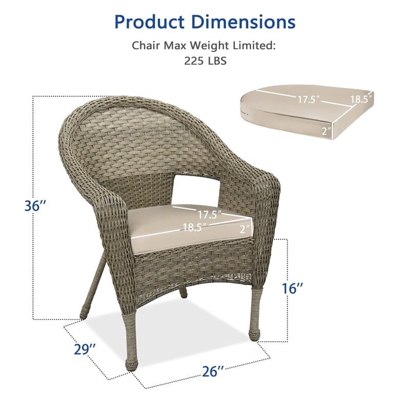 Pemberly Row Contemporary Wicker Patio Chair in Gray and Tan (Set of 2)