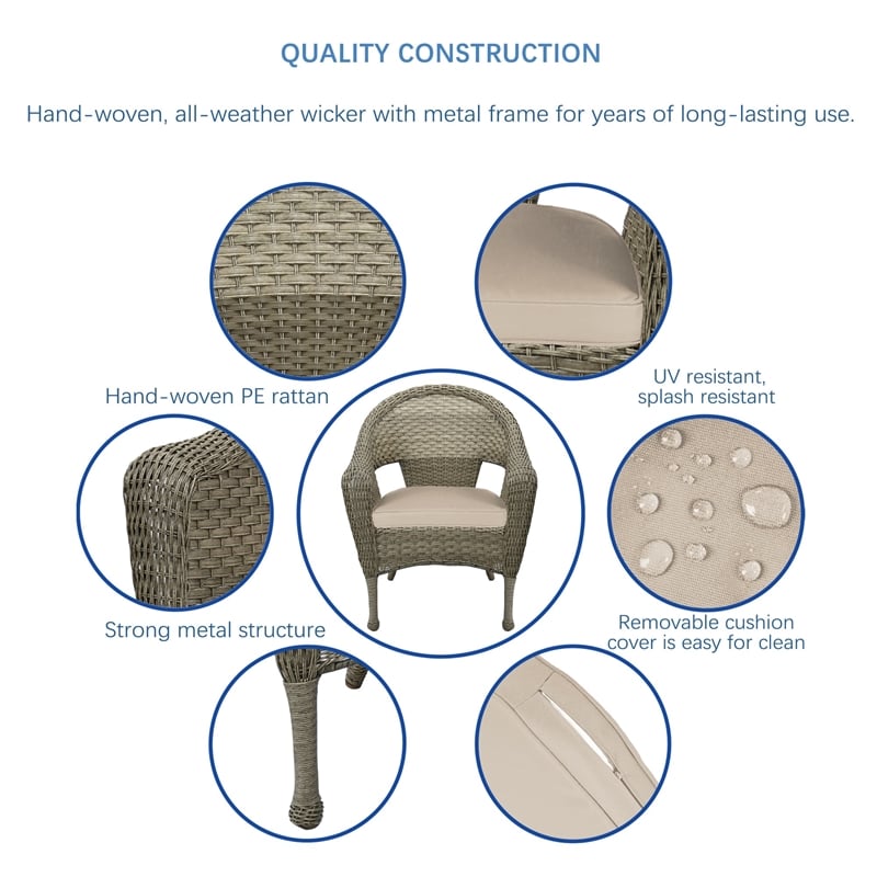 Pemberly Row Contemporary Wicker Patio Chair in Gray and Tan (Set of 2)