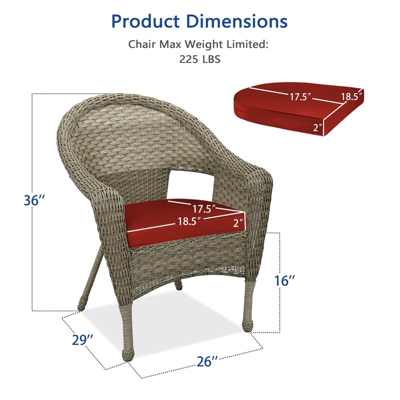 Pemberly Row Wicker Patio Chair in Gray and Brick Red (Set of 2)