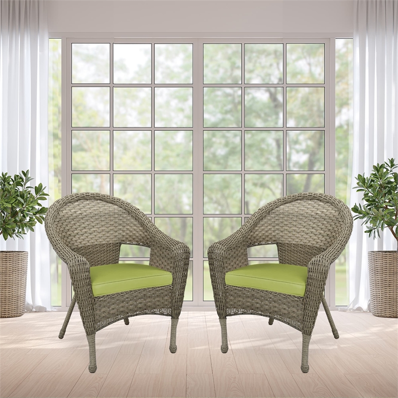 Pemberly Row Wicker Patio Chair in Gray and Sage Green (Set of 2)