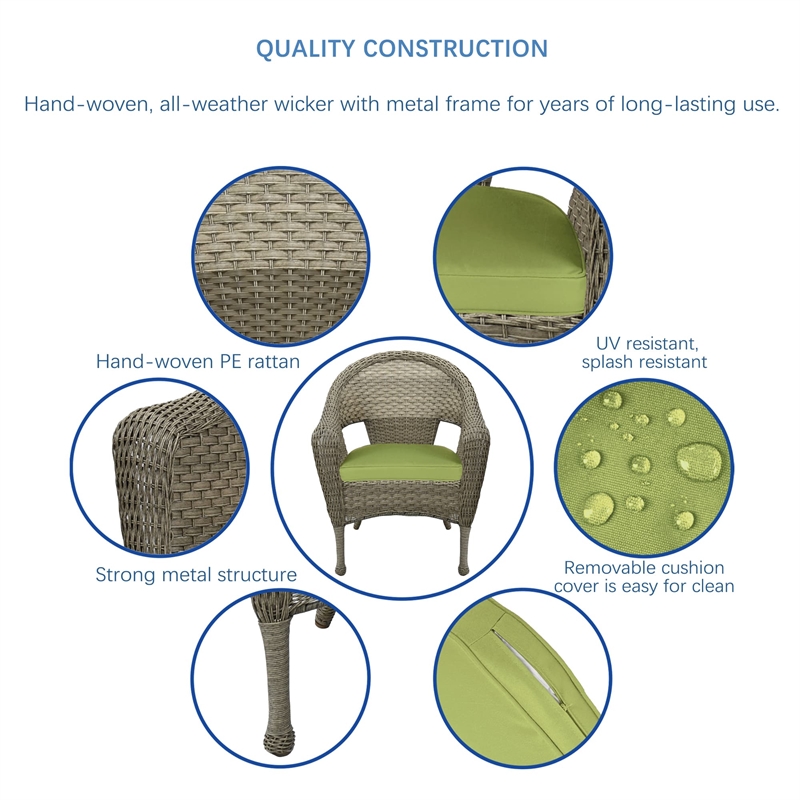 Pemberly Row Wicker Patio Chair in Gray and Sage Green (Set of 2)