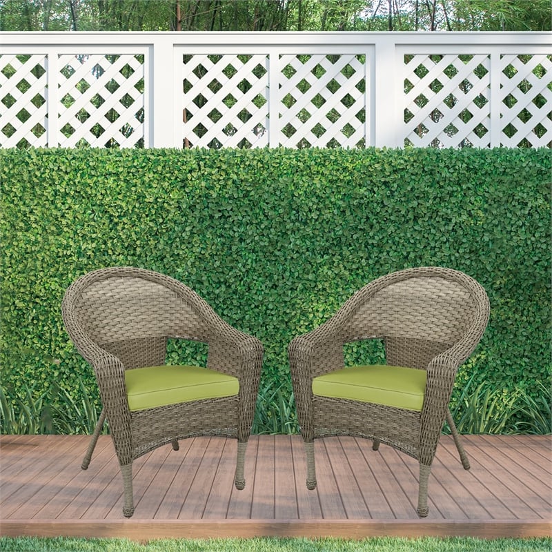 Pemberly Row Wicker Patio Chair in Gray and Sage Green (Set of 2)