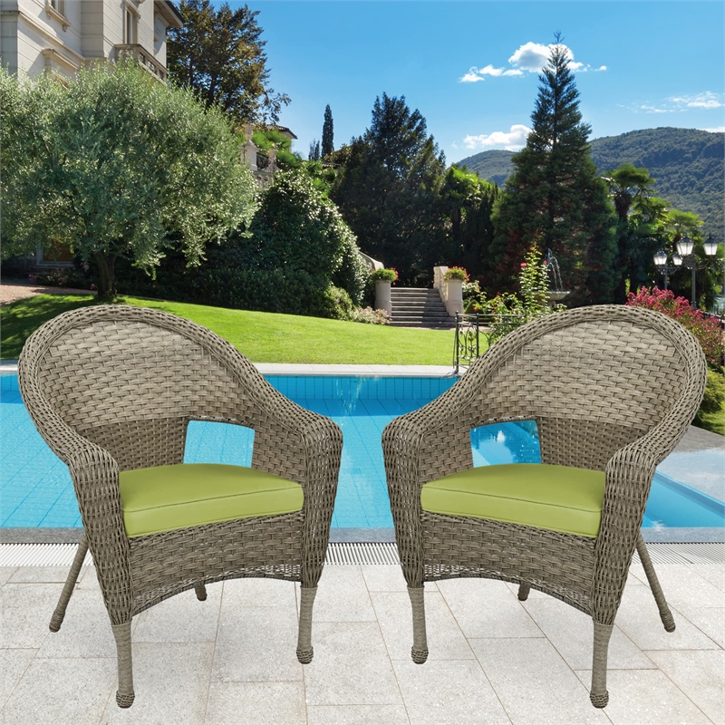Pemberly Row Wicker Patio Chair in Gray and Sage Green (Set of 2)