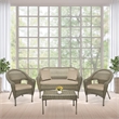 Pemberly Row Contemporary 4 Piece Wicker Patio Sofa Set in Gray and Tan