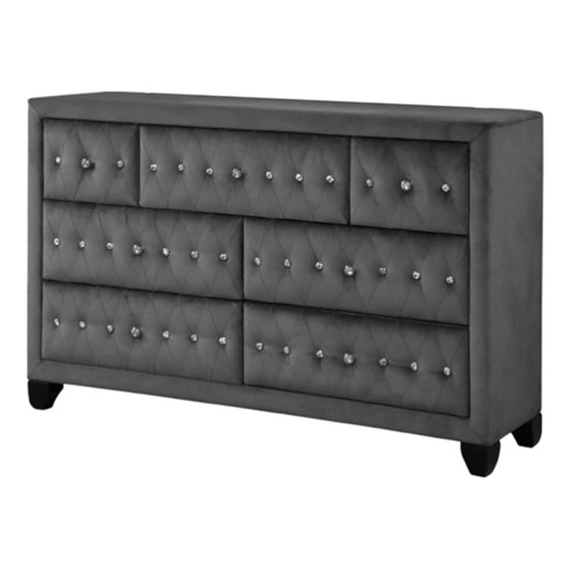 Pemberly Row Crystal Tufted Dresser finished with Velvet Fabric / Wood in Gray