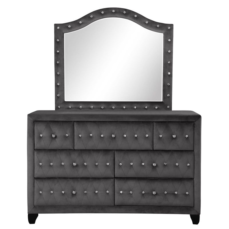 Pemberly Row Crystal Tufted Dresser finished with Velvet Fabric / Wood in Gray