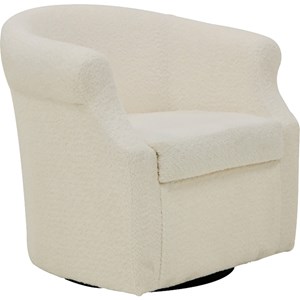 Pemberly Row Traditional Fabric Swivel Barrel Chair in Off White