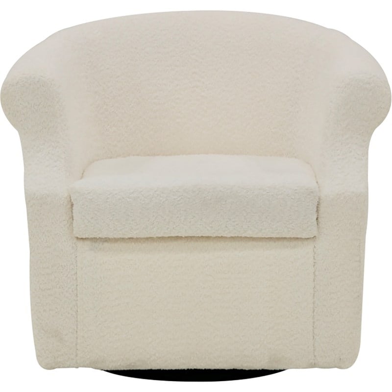 Pemberly Row Traditional Fabric Swivel Barrel Chair in Off White